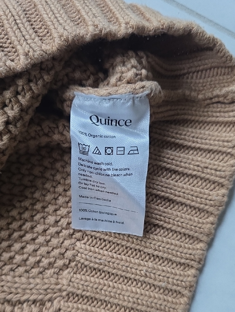 Quince 100% Organic Cotton Oversize Button Down Cardigan Tan Brown L - Picture 4 of 9